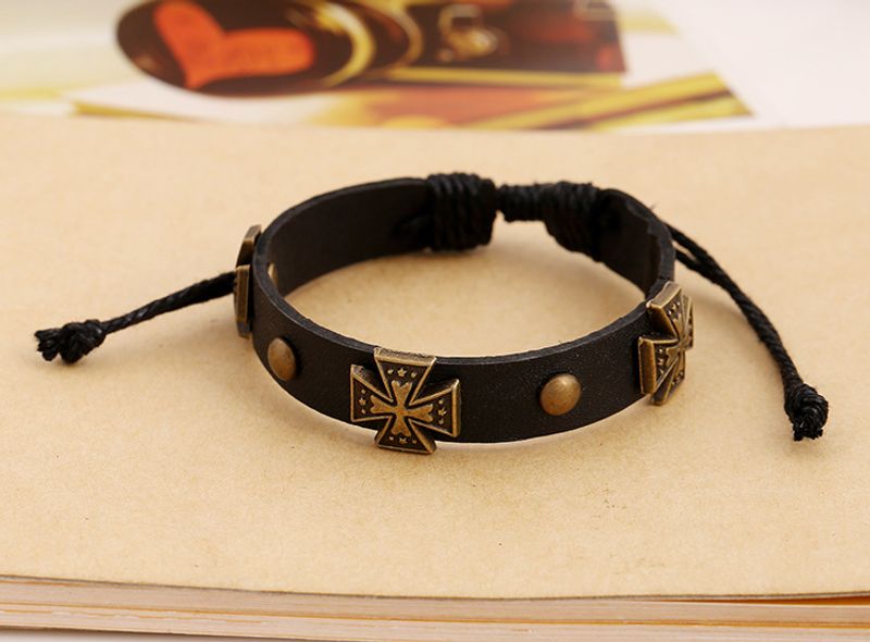 Leather Fashion Geometric Bracelet  (black) Nhpk1888-black