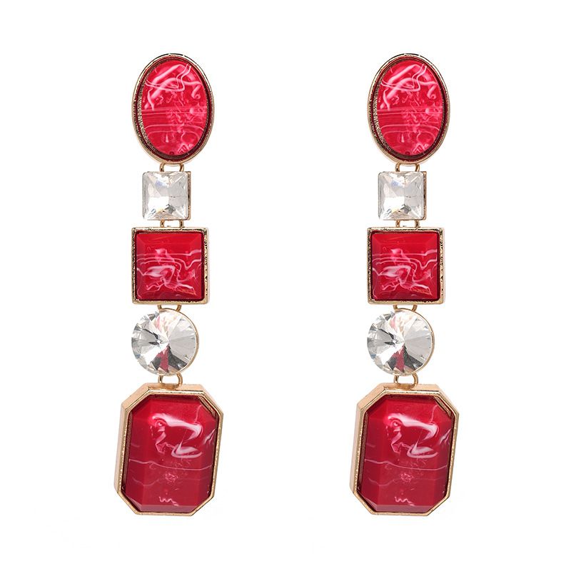 Imitated Crystal&cz Fashion Geometric Earring  (red) Nhjj4891-red