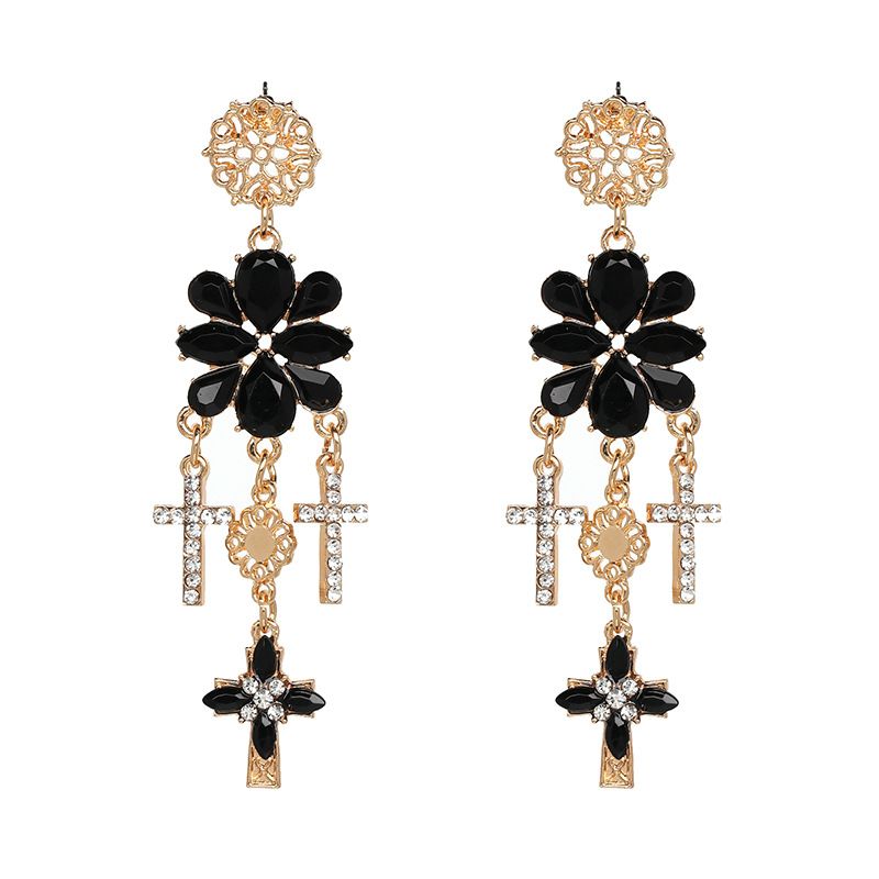 Alloy Fashion Flowers Earring  (black) Nhjj4896-black