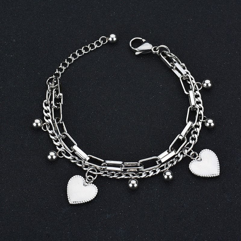 Nouveau Femmes De Bracelet En Acier Inoxydable Bracelet Amies Femmes Couple Cadeau Simple Tout-match Amour Coeur Bracelet