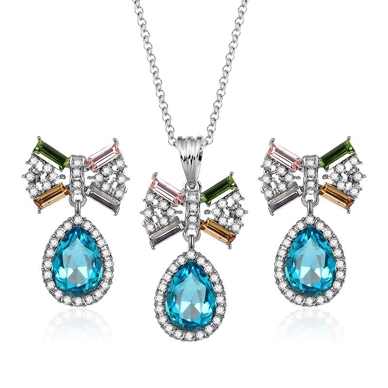 Européen Et Américain Bijoux Ensemble Arc Diamant-clouté Collier Deux-pièce Boucles D'oreilles   Vente Chaude