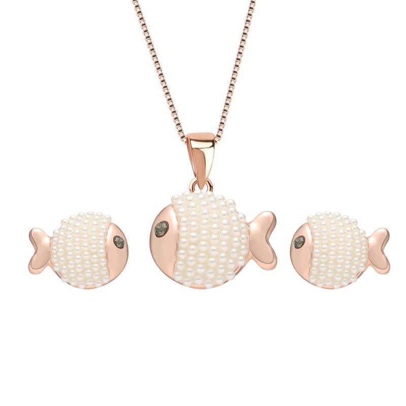 Modische Trend Ige Legierung Perle Goldfisch Halskette Ohrringe Zweiteiliges Set   Hot Sale Factory Direkt Vertrieb