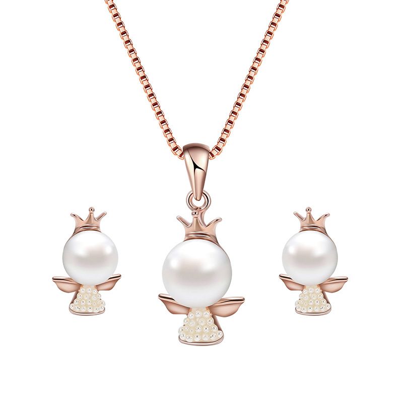 Europäische Und Amerikanische Einfache Qualität Legierung Perle Niedliche Bösewicht Halskette Ohrringe Zweiteiliger Außenhandel Heißer Neuer Stil