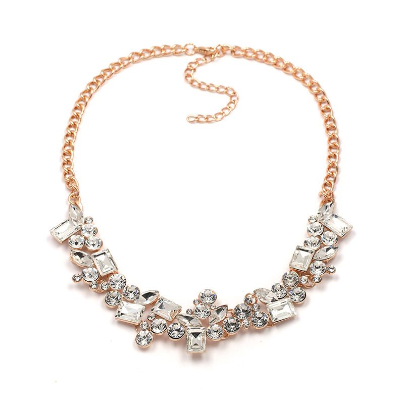 Imitated Crystal&cz Fashion Geometric Necklace  (alloy + White) Nhjj4905-alloy-+-white