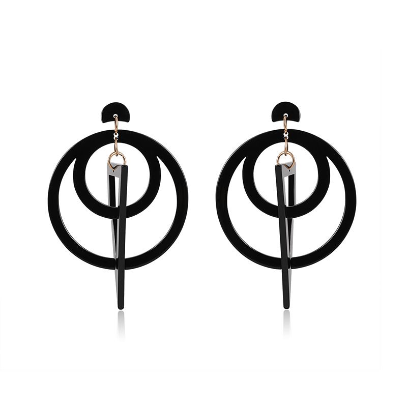 Koreanische Kreative Neue Schwarze Acryl Geometrische Nähte Dreieckige Kreise Zweifarbige Ohrringe Und Ohrringe Frauen