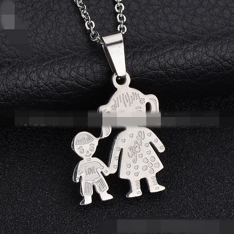 Titanium&stainless Steel Korea Cartoon Necklace  (mom + Son) Nhhf0688-mom-son