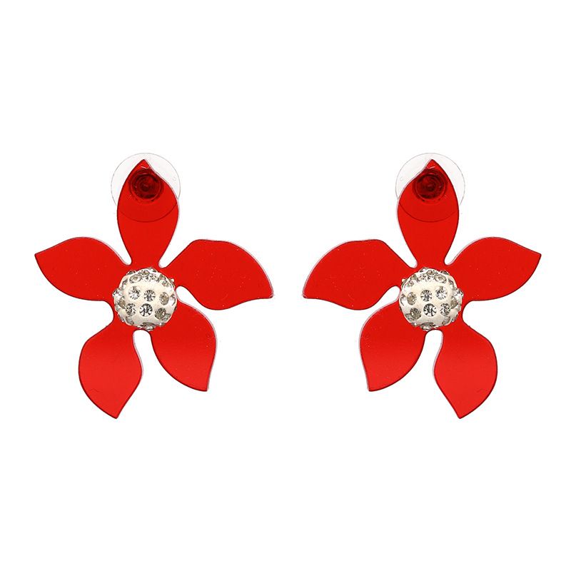 Plastic Fashion Flowers Earring  (red) Nhjj4930-red