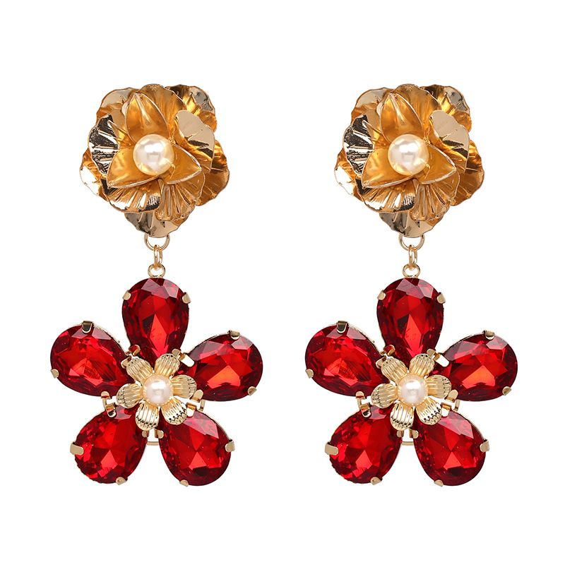 Imitated Crystal&cz Fashion Flowers Earring  (red) Nhjj4939-red