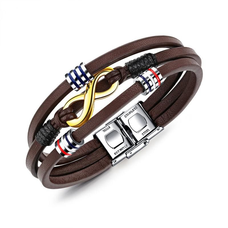 Liefert Schmuck Retro Braun Titan Stahl Herren Mehr Schicht Iges Leder Armband Leder Armband