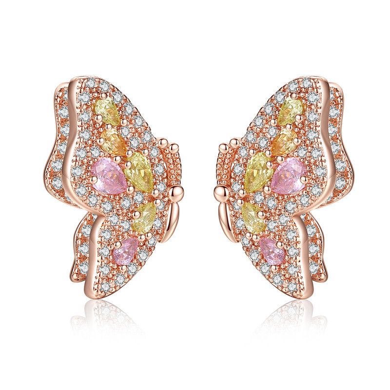 Jinse Meng Yidie Ohrringe Kupfer Eingelegt Aaa Farbe Zirkon Ohrringe Süße Schmetterlings Ohrringe Hersteller