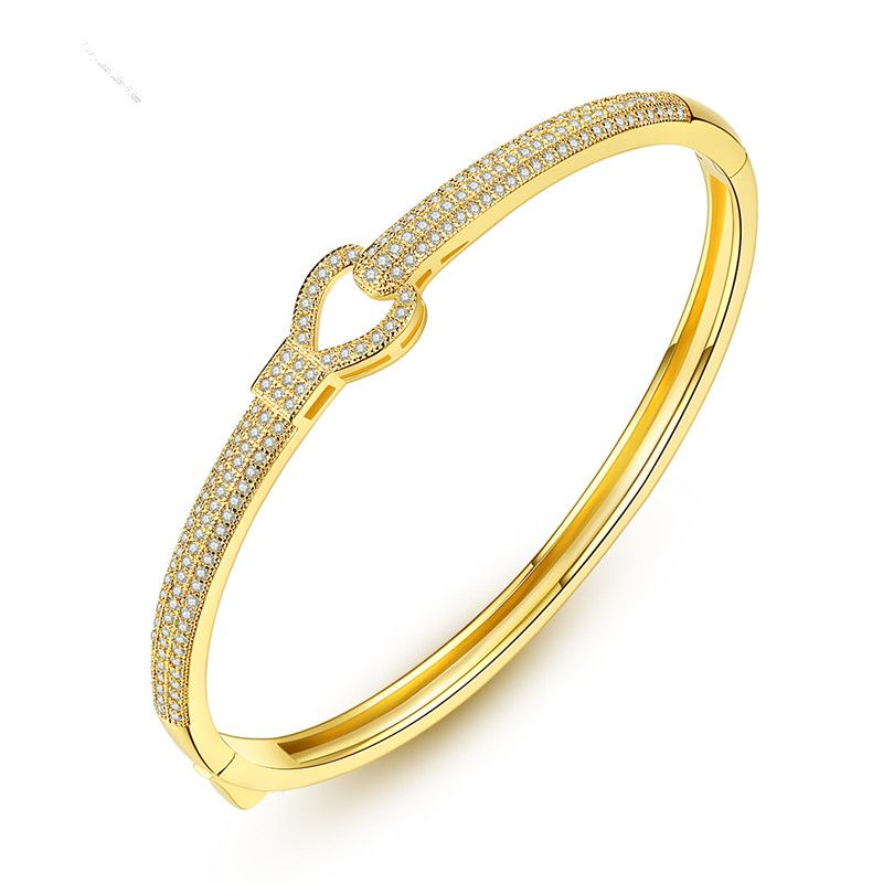 Jinse Zielstrebig Armband Kupfer Eingelegtes Aaa-zirkon Europäisches Und Amerikanisches Herzförmiges Damen-einfaches Rundes Armband Geschenk