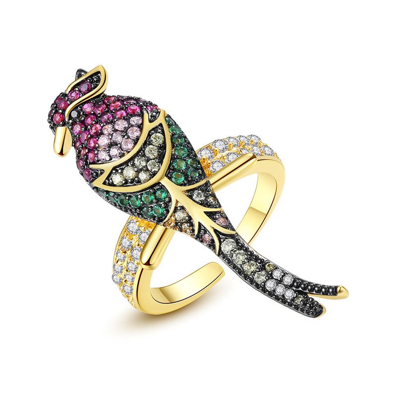 Jinse Sieben Farbige Vogel Ring Aaa Zirkon Farbe Europäischer Und Amerikanischer Stil Farbe Vogel Damen Offenen Ring Hersteller Geschenk
