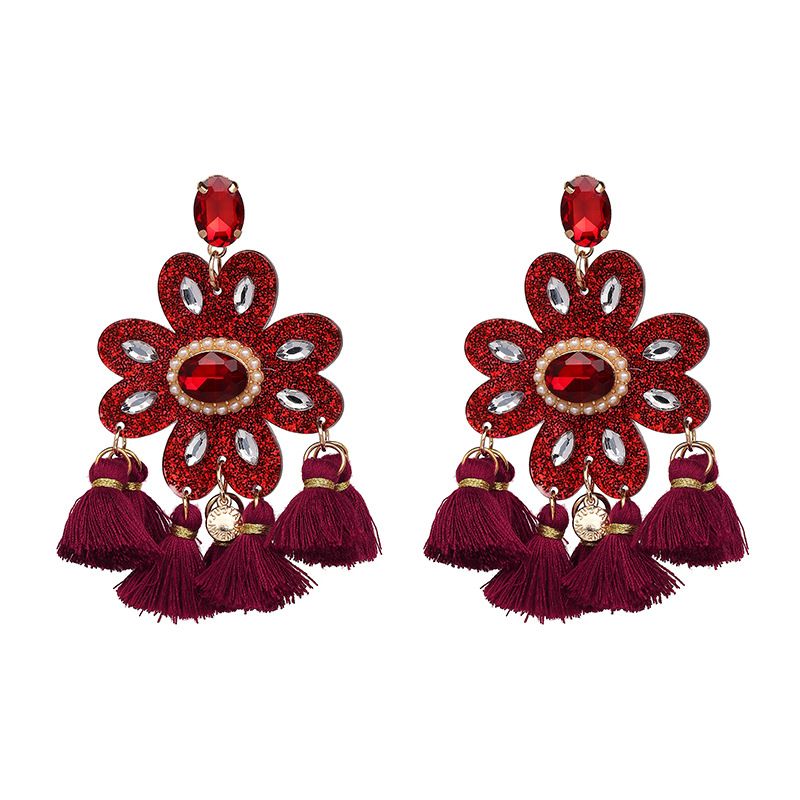 Plastic Fashion Flowers Earring  (red) Nhjj4926-red