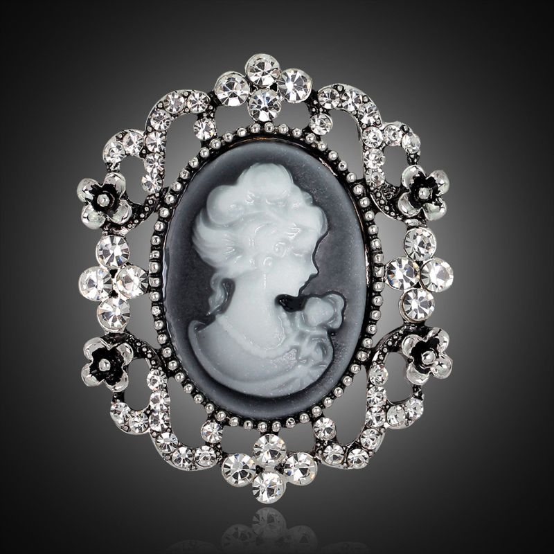 Best-seller En Europe Et En Amérique Vintage Beauté Tête Fleur Cristal Broche Corsage Alliage Diamant Accessoires Broches En Gros