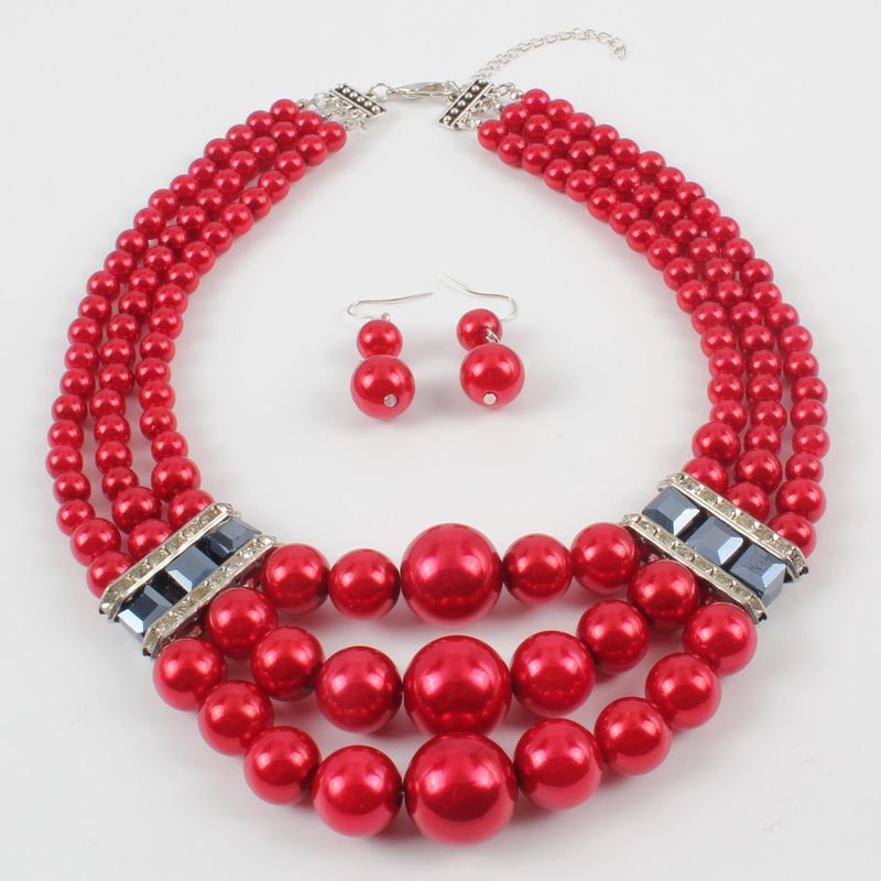 Beads Fashion Geometric Necklace  (red) Nhct0298-red