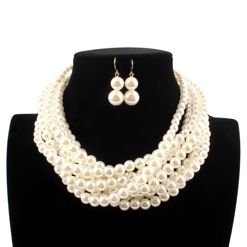 Beads Fashion Geometric Necklace  (white) Nhct0303-white