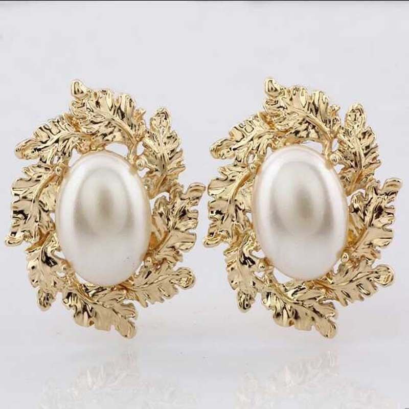 2020 Europäische Und Amerikanische Retro Übertriebene Große Ohrringe Große Perlen Goldene Blätter Barock Ohrringe Koreanische Große Ohrringe Frauen