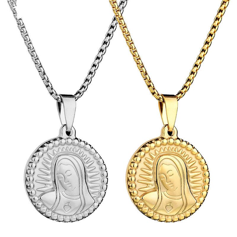 Hot Sale New Golden Head Avatar Coin Round Brand Edelstahl Damen Pullover Kette Trend One-way