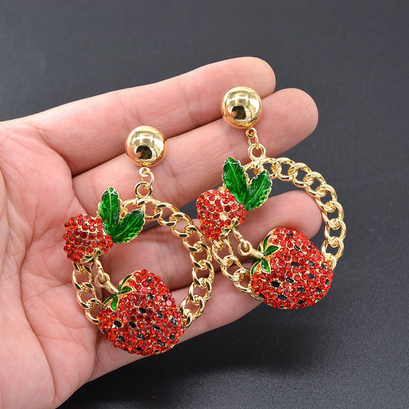 Nouvelle Européen Et Américain Style Baroque Coloré Cristaux Cerise Longue Cercle Stud Boucles D'oreilles Style De Modèle De Mode Boucles D'oreilles