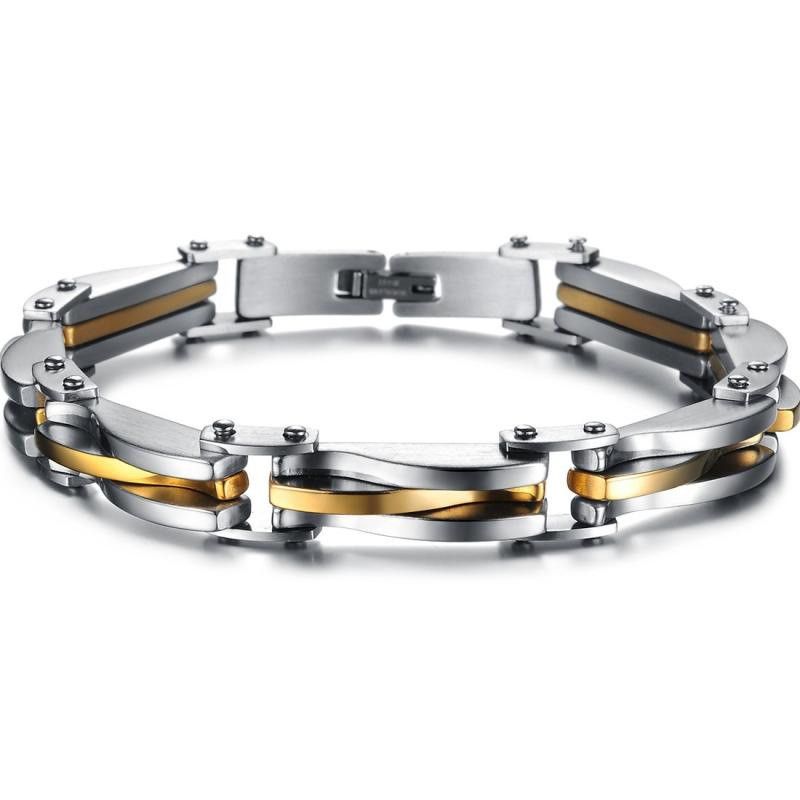 Opk Usine Prix Cadeau Ventes Directes Diamant Texture Or Unique Chaîne Hommes De Titane Acier Bracelet Envoi