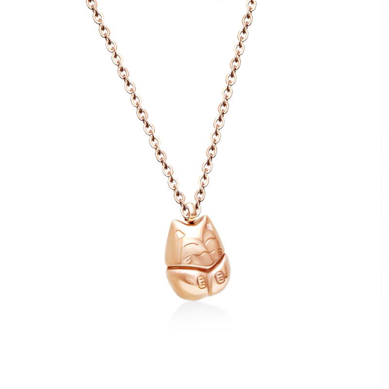 Glückliche Katze Mode Rose Gold Halskette Guss Totoro 18 Karat Rose Gold Halskette Titan Stahl Qualität P083