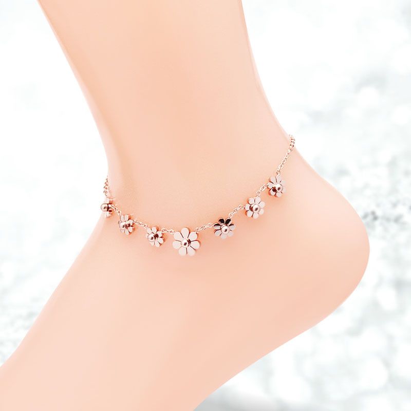 Titanium&stainless Steel Korea Flowers Anklet  (rose Alloy) Nhok0216-rose-alloy