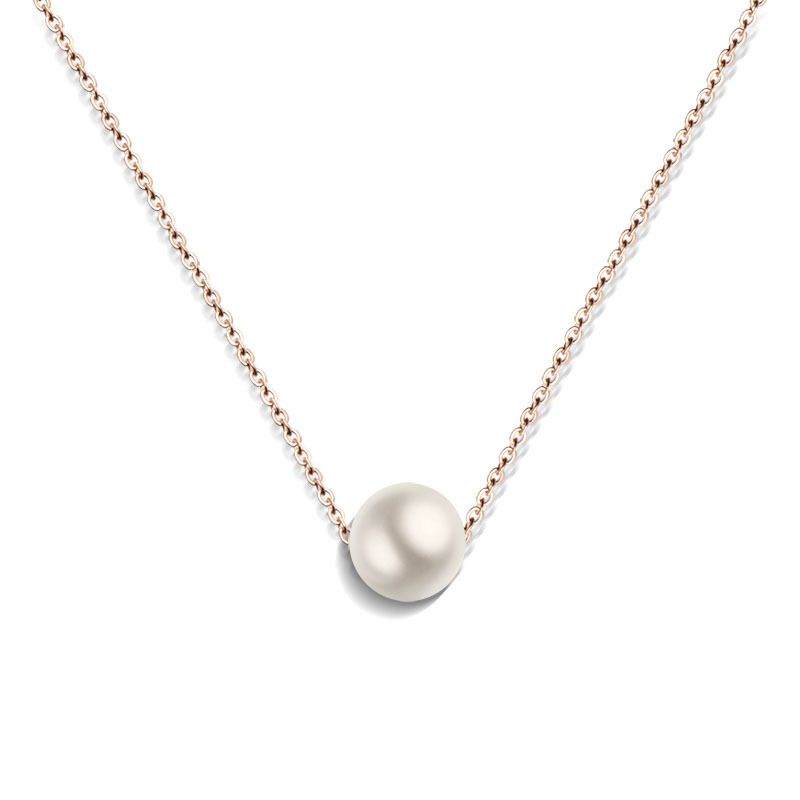 Titanium&stainless Steel Korea Geometric Necklace  (rose Alloy + White Beads) Nhok0275-rose-alloy-white-beads