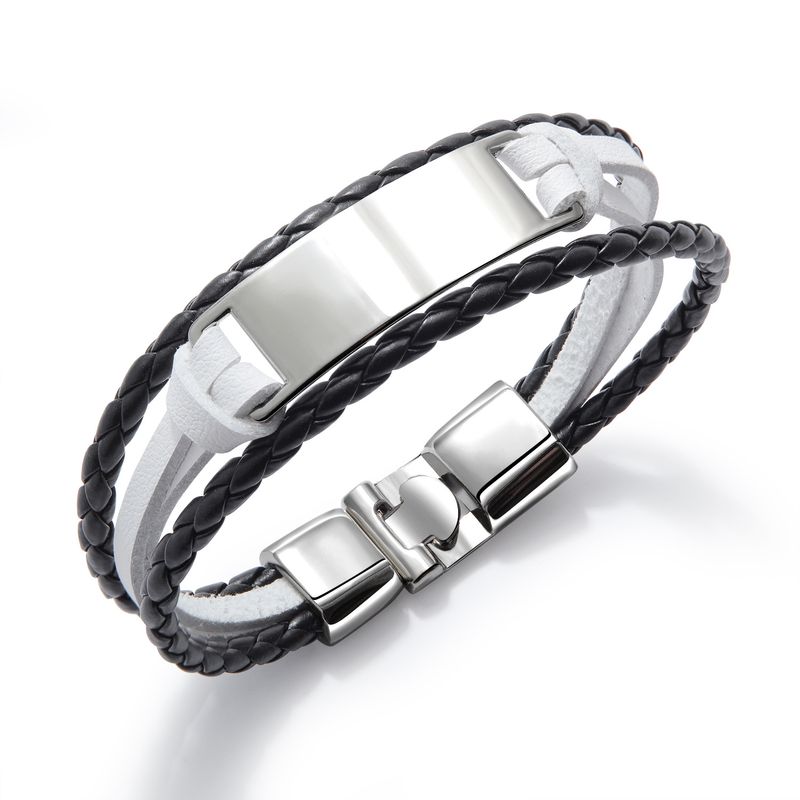 Leather Fashion Bolso Cesta Bracelet  (black And White) Nhop2906-black-and-white