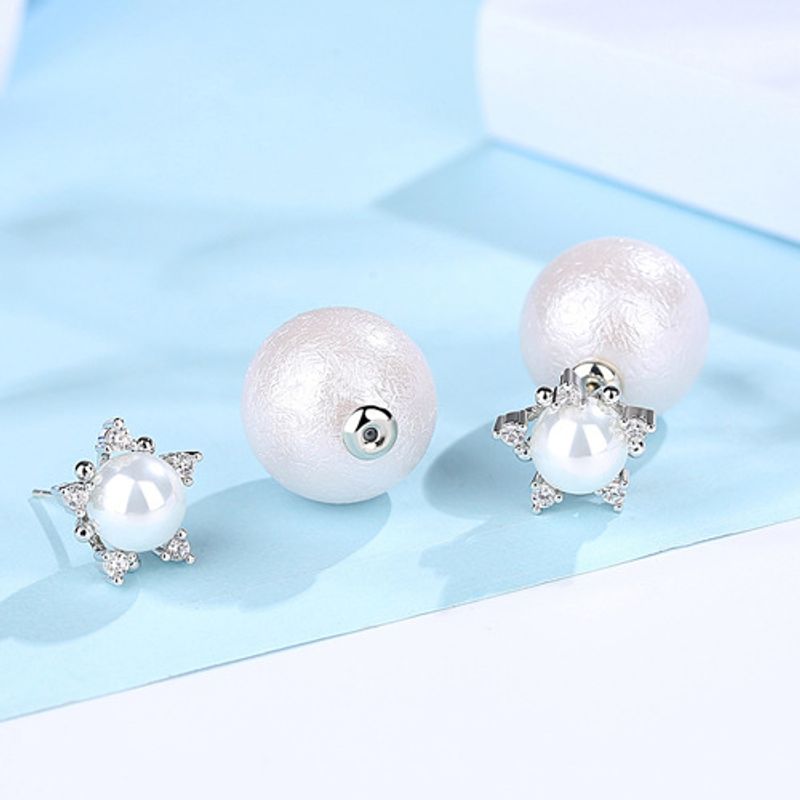 Jinse Huan Baumwoll Ohrringe Kupfer Eingelegtes Aaa Zirkon Koreanische Mode S925 Silbernadel Frauen Runde Perlen Ohrringe