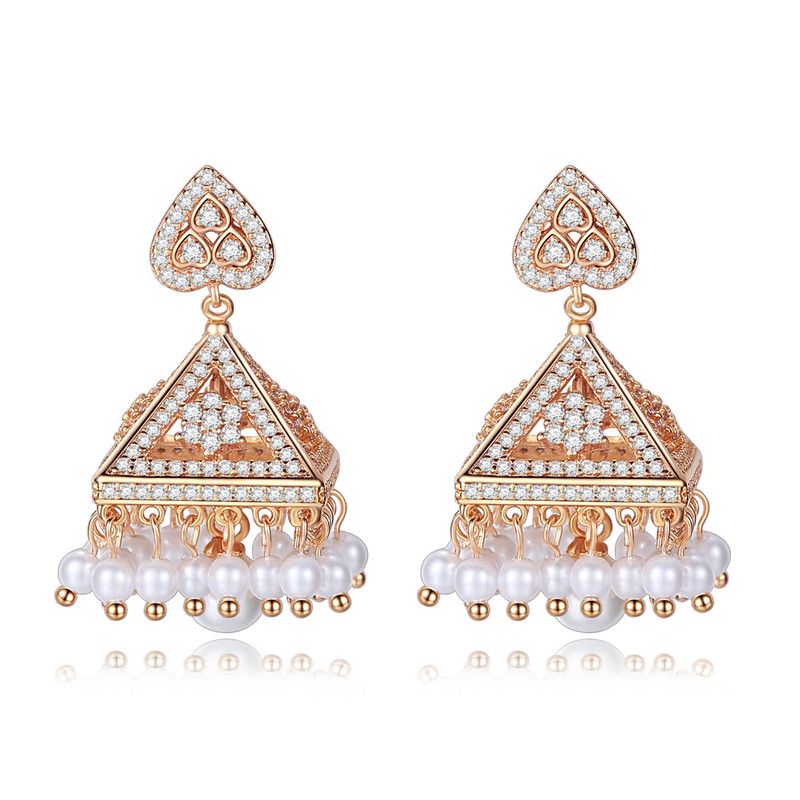 Jinse Elfen Tower Ohrringe Kupfer Eingelegt Aaa Zirkon Indischer Stil Kreative Herzförmige Perlen Ohrringe Frauen Ohrringe
