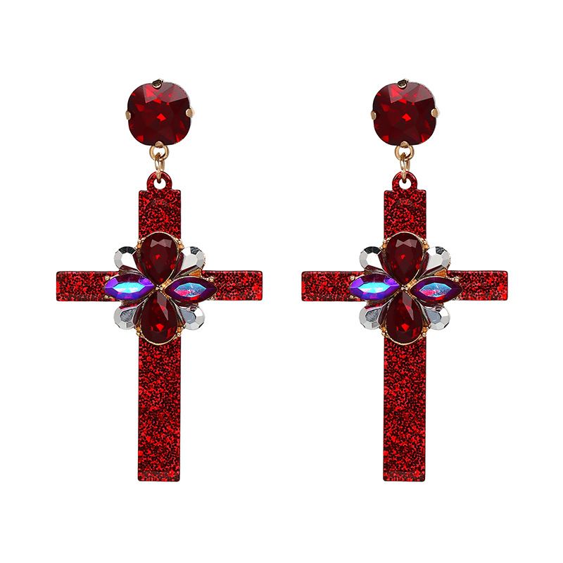 Plastic Fashion Cross Earring  (red) Nhjj5088-red