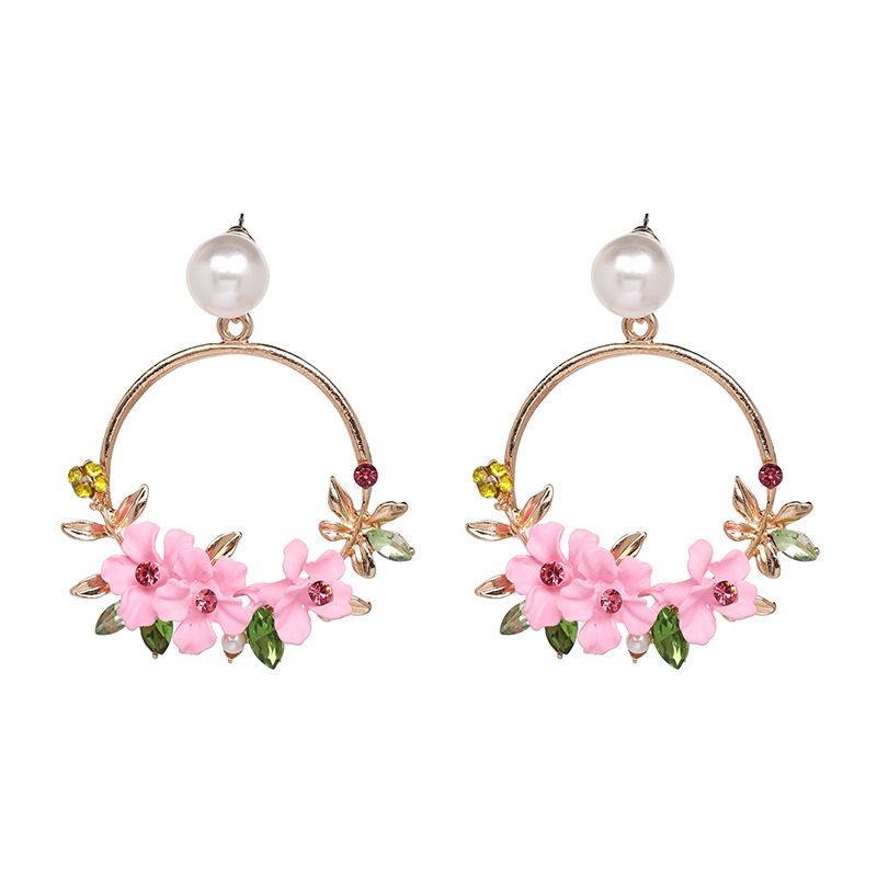 Alloy Vintage Flowers Earring  (pink) Nhjj5092-pink