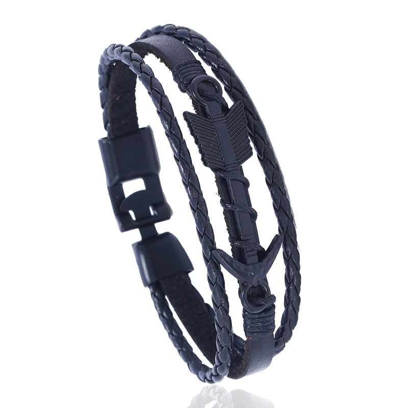 Leather Fashion Geometric Bracelet  (black) Nhpk2095-black
