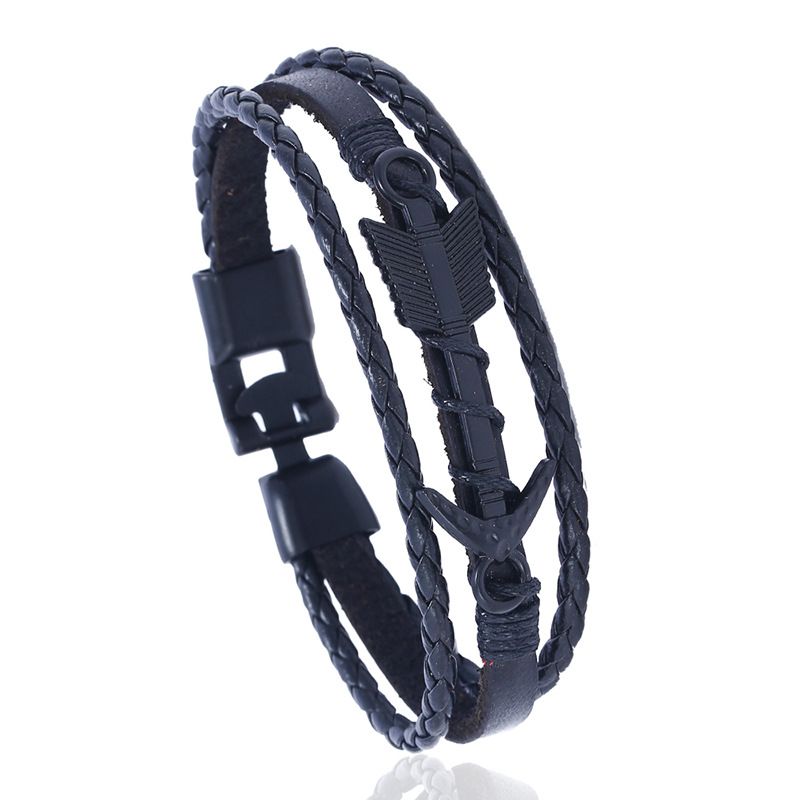 Punk 2018 Nouveau Noir Plaqué Flèche Une Paire De Boucles En Cuir Bracelet Croix-frontière Stable Fournir Imitation Peau De Vache Étudiant Bracelet