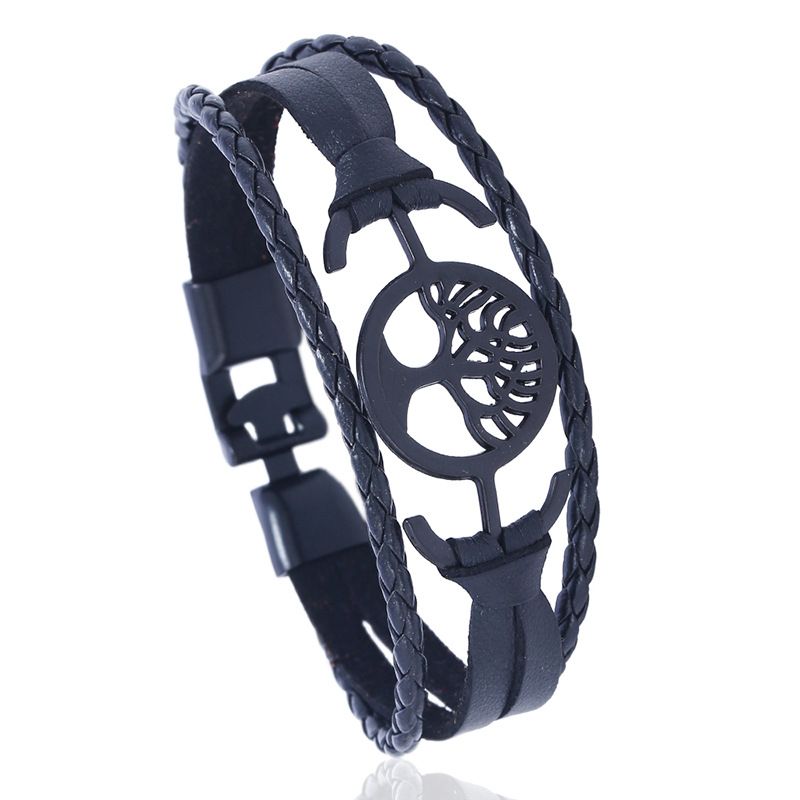Leather Fashion Geometric Bracelet  (black) Nhpk2099-black