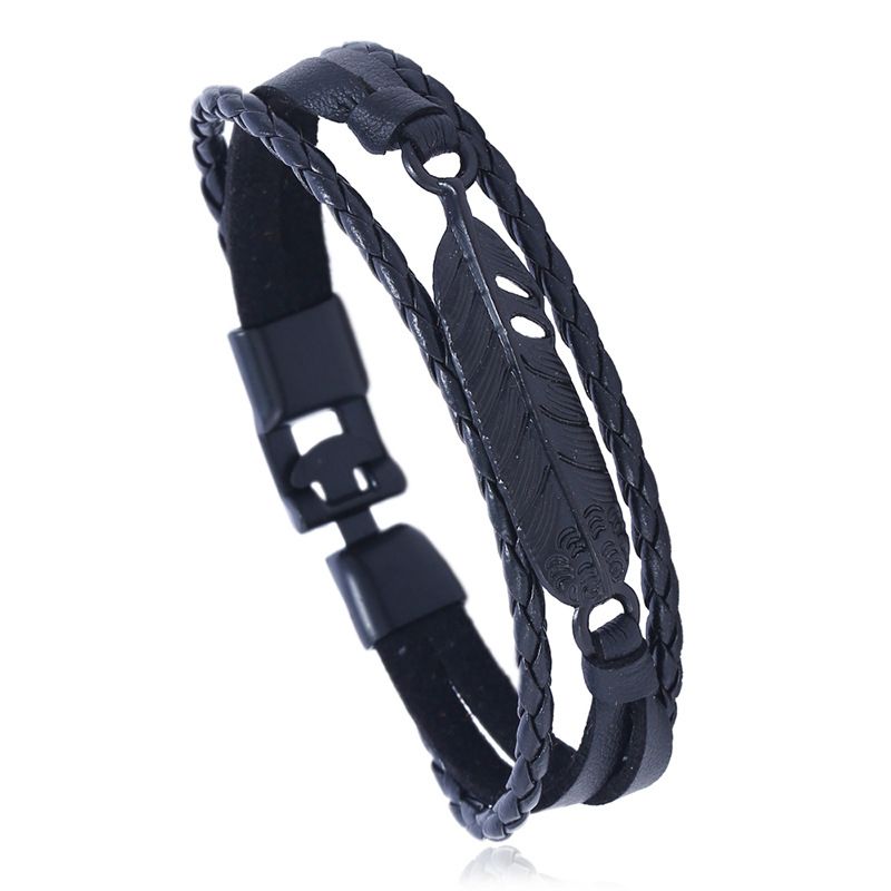Leather Fashion Geometric Bracelet  (black) Nhpk2102-black
