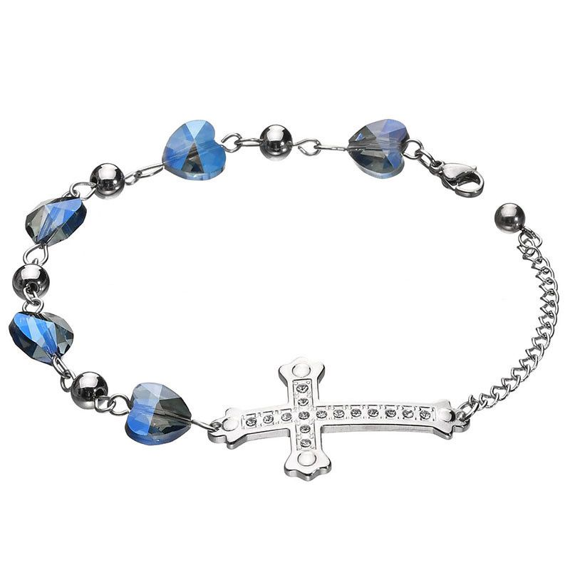 Mode Europäische Und Amerikanische Schmuck Hersteller Retro Perlen Liebe Diamant Kreuz Nicht Verblassen Weibliche Armband Großhandel