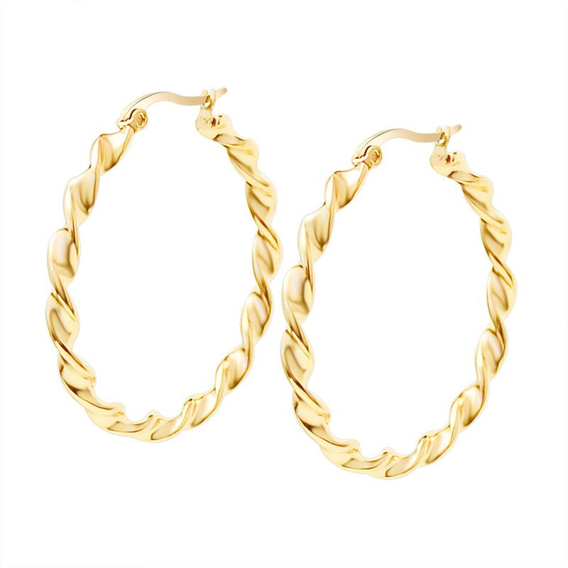 Style Coréen Dongdaemun Bijoux Ins Torsion Tordu Fil Bande Grand Hoop Boucles D'oreilles En Titane Acier 18k Or Multi-taille Boucles D'oreilles