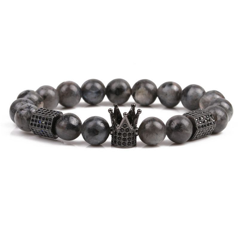 Européen Et Américain Bijoux Croix-frontière Vente Chaude 8mm Noir Flash Perlé Bracelet Micro Incrusté Zircon Couronne Bracelet Pour Hommes