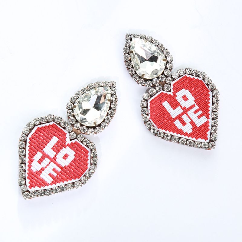 Imitated Crystal&cz Simple Geometric Earring  (red Heart Love) Nhat0301-red-heart-love