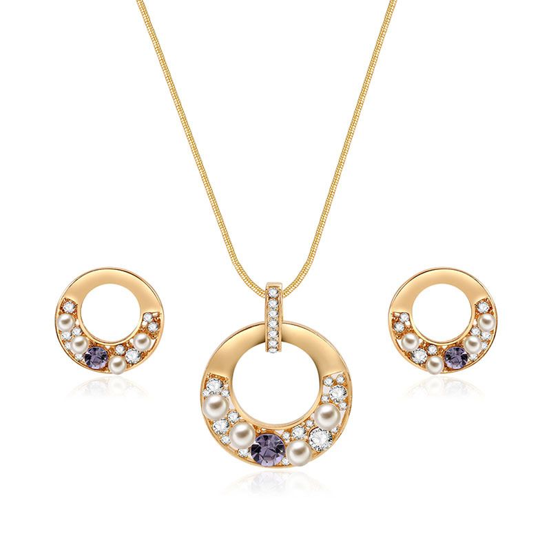 Koreanische Mode Neue Ovale Legierung Diamant Perlens Chmuck Halskette Ohrringe Zweiteiligen Außenhandel Hot Sale