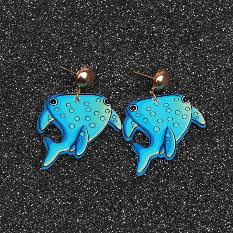 Außenhandel Europäischer Und Amerikanischer Schmuck  Color Ocean Serie Niedlich Und Niedlich Big Head Hai Ohrringe Strand Fisch Ohrringe