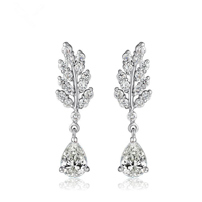Jinse Qingfeng Green Leaf Aaa Zirkon Ohrringe Voller Kristall Diamant Braut Ohrringe Frauen Fabrik Großhandel Geschenk