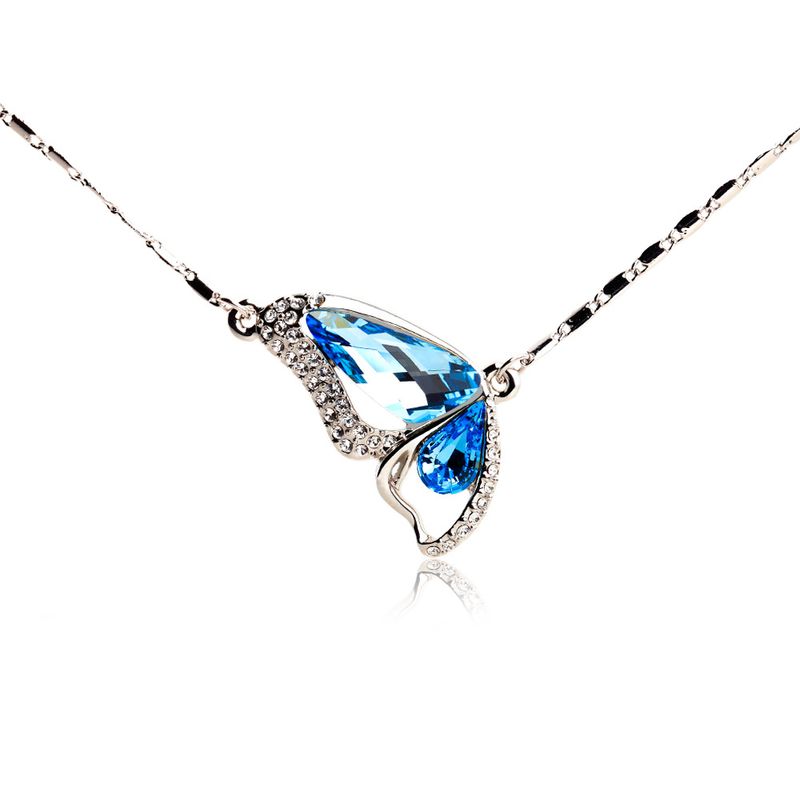 Brocade Papillon Collier Cristal Autrichien Océan Bleu Cristal Pendentif Diamant Ornement Pour Les Femmes