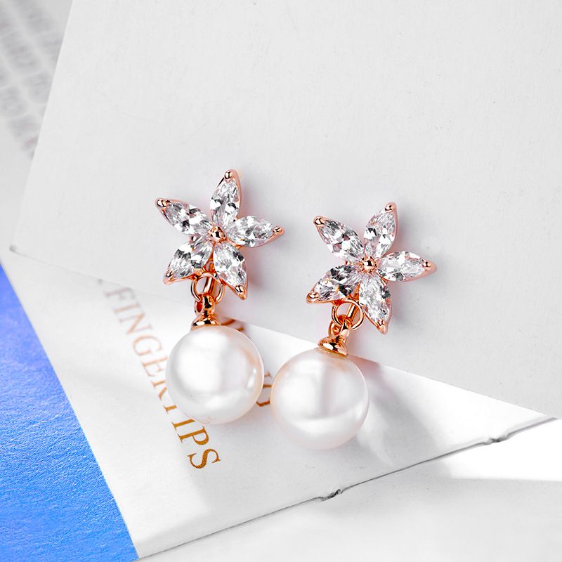 Copper Fashion Flowers Earring  (rose Alloy White Stone Ear Clip) Nhlj4103-rose-alloy-white-stone-ear-clip