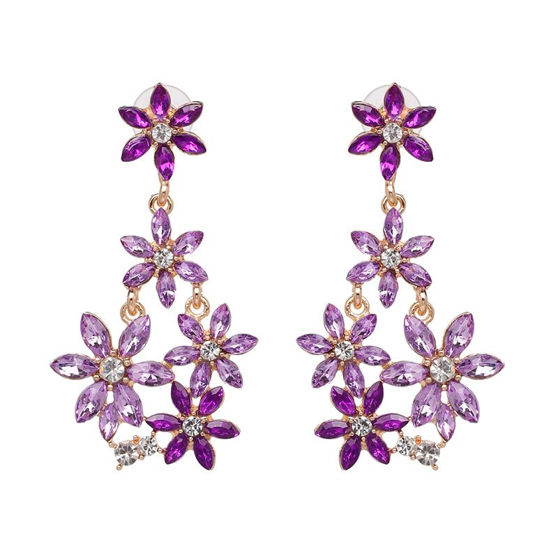 Imitated Crystal&cz Fashion Flowers Earring  (purple) Nhjj5071-purple