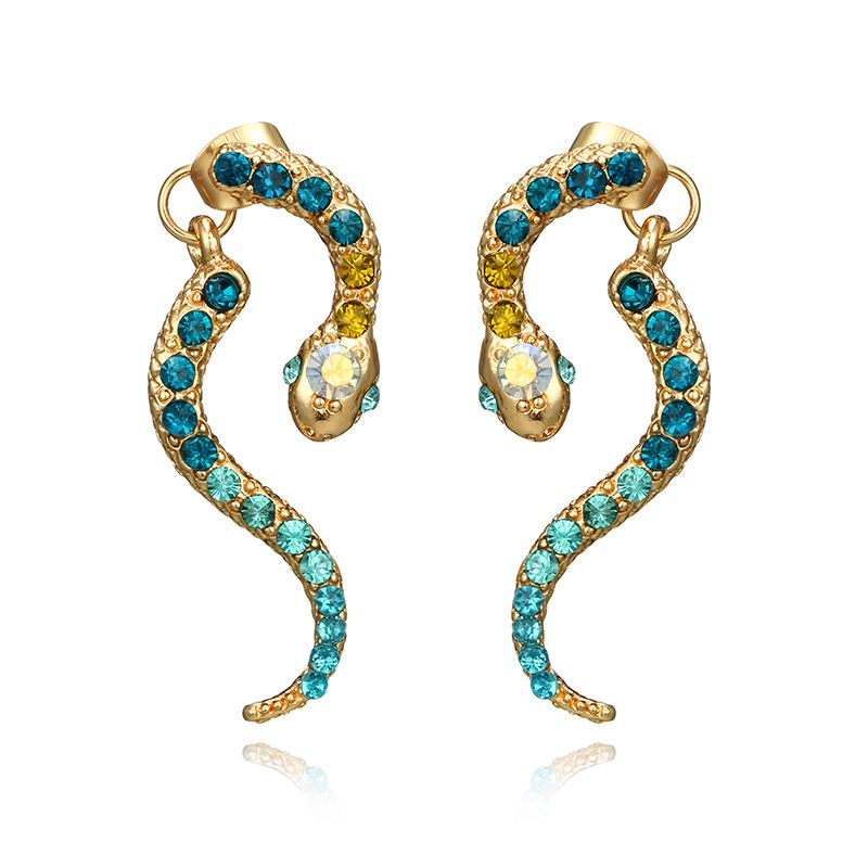 2018 Neue Produkt Quelle Retro Persönlichkeit 12 Tierkreis Schlange Farbe Diamant Ohrringe Mode Tier Legierung Ohrringe