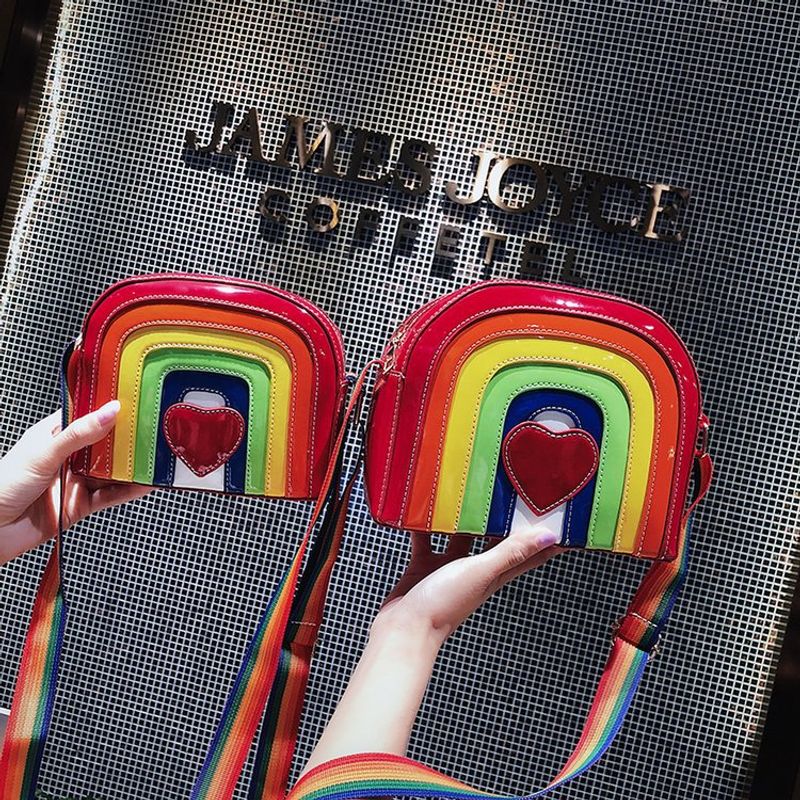 Women's Small Pu Leather Rainbow Oval Zipper Crossbody Bag