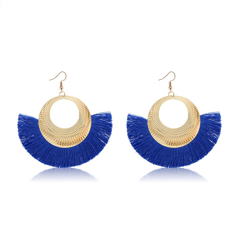 Bohemian Ethnische Ohrringe Europäische Und Amerikanische Beliebte Metall Fächerförmige Übertriebene Blaue Fransen Frauen Ohrringe