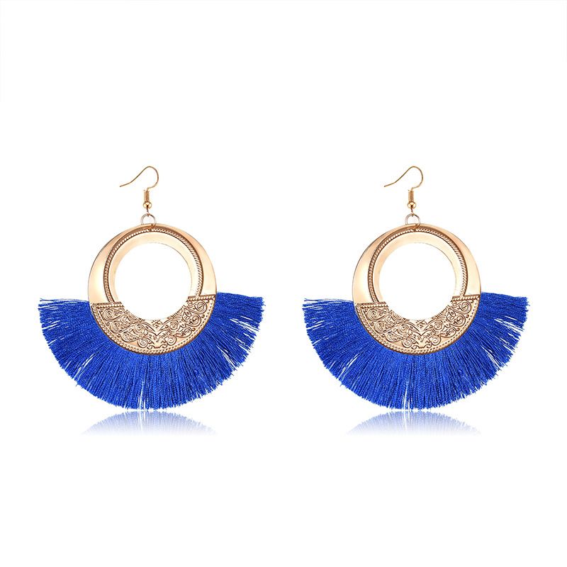 Alloy Bohemia Tassel Earring  (61189558 Sapphire Blue) Nhxs1855-61189558-sapphire-blue